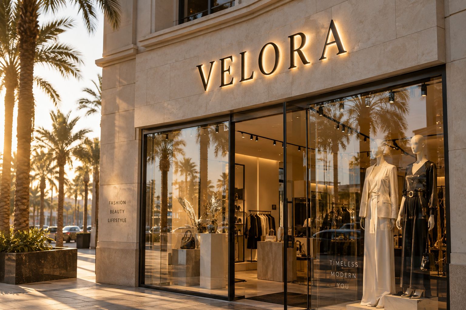 Halo-lit shop sign on a fashion boutique